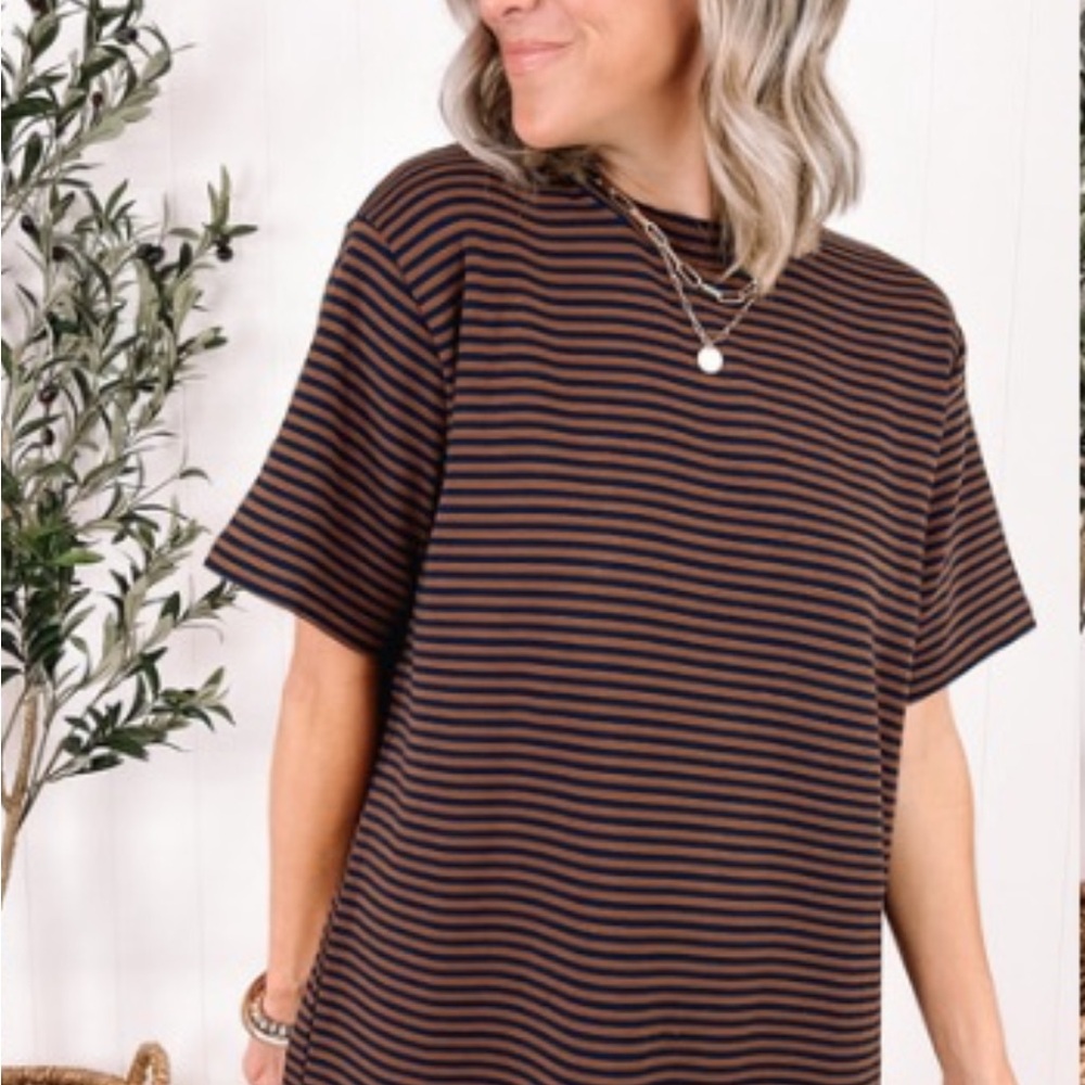 Striped Brown and Navy TSHIRT Dress